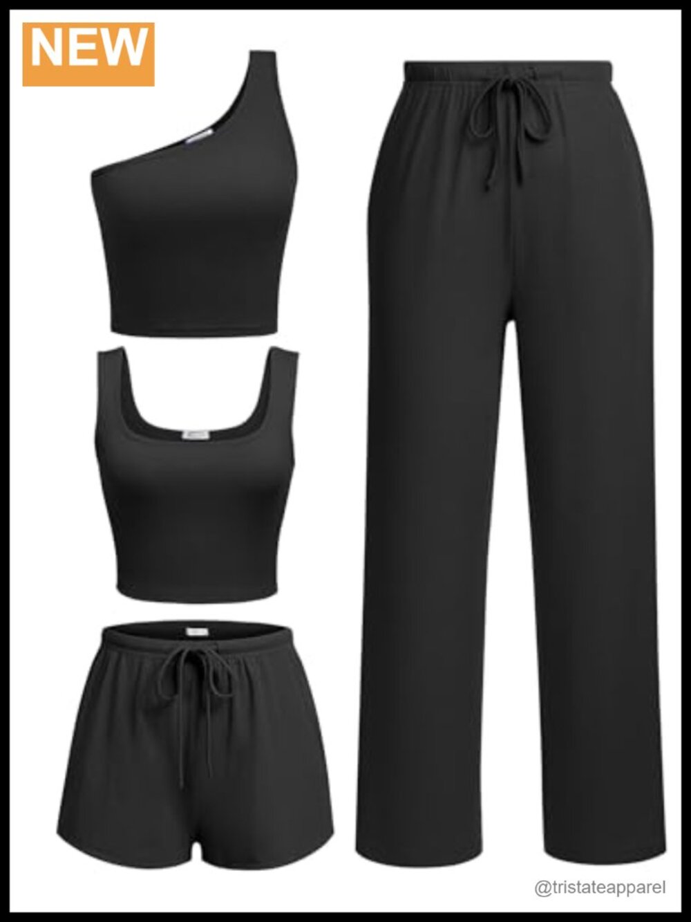 Ribbed 4 Piece Lounge Set Crop Top Tank Shorts Pants Casual Vacation